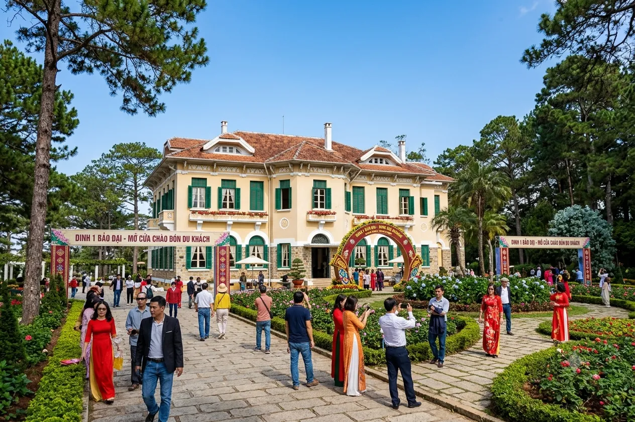 Dinh thự kiến trúc Pháp cổ điển giữa rừng cây — hình ảnh minh hoạ Dinh 1 Bảo Đại Đà Lạt