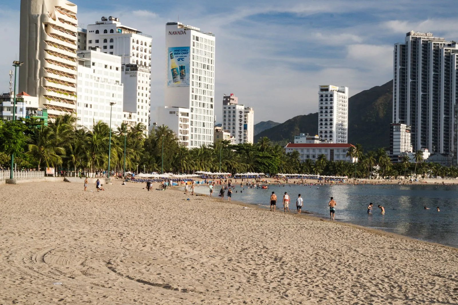 Bãi biển Trần Phú Nha Trang với hàng dừa và khách sạn ven biển