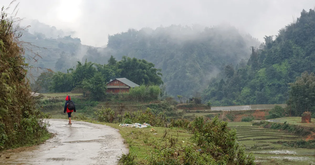 Đường đèo và ruộng bậc thang ở Sa Pa, Lào Cai nhìn từ trên cao