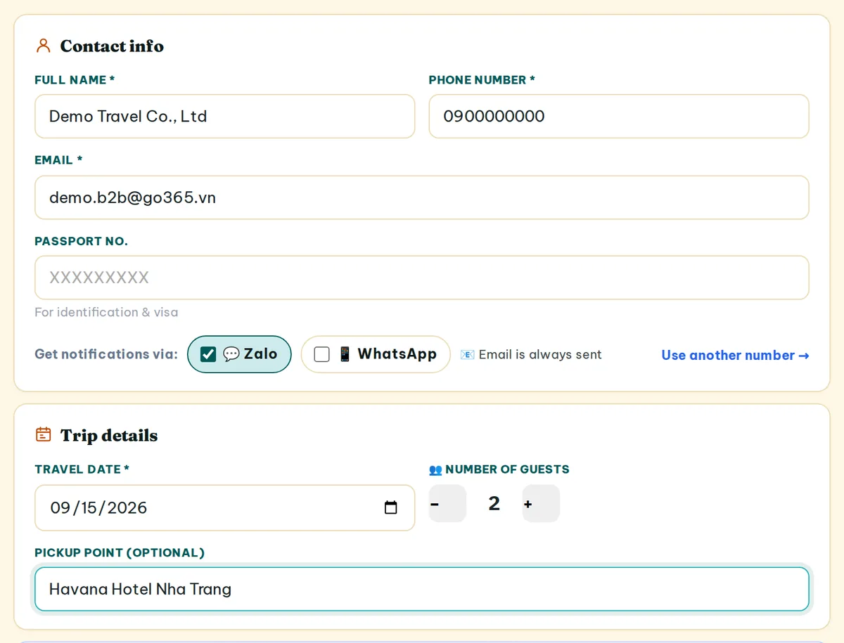 Keep the email and phone number of the partner account in the contact section.